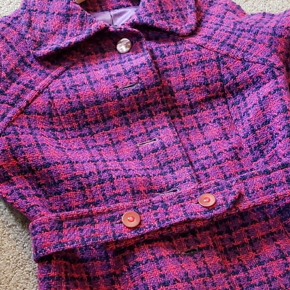 Vintage Pink and Purple Plaid Buttoned Trench Coat Wool - Picture 6 of 9